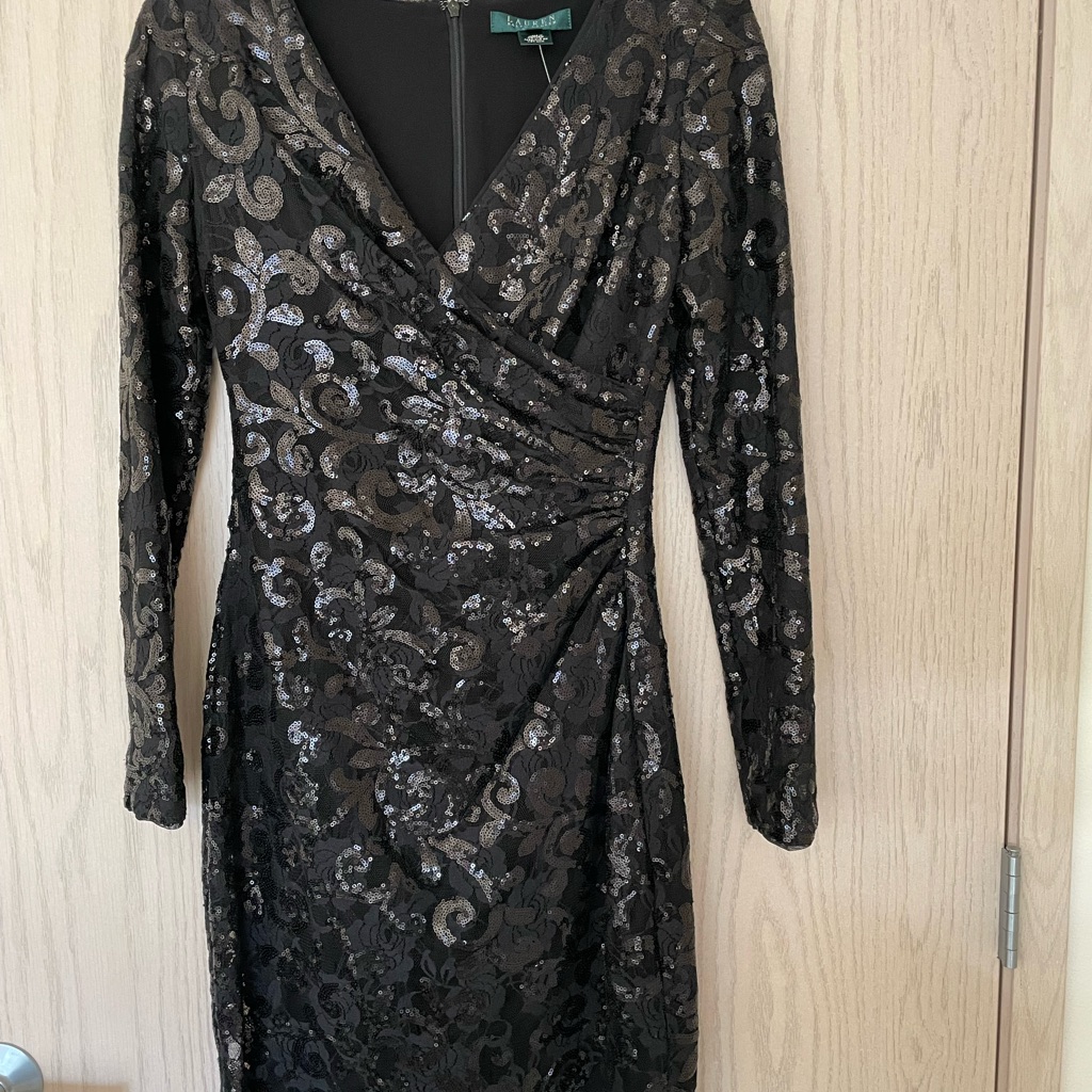 Ralph Lauren Evening Black Dress, Long Sleeves, Size 2, New With Tag